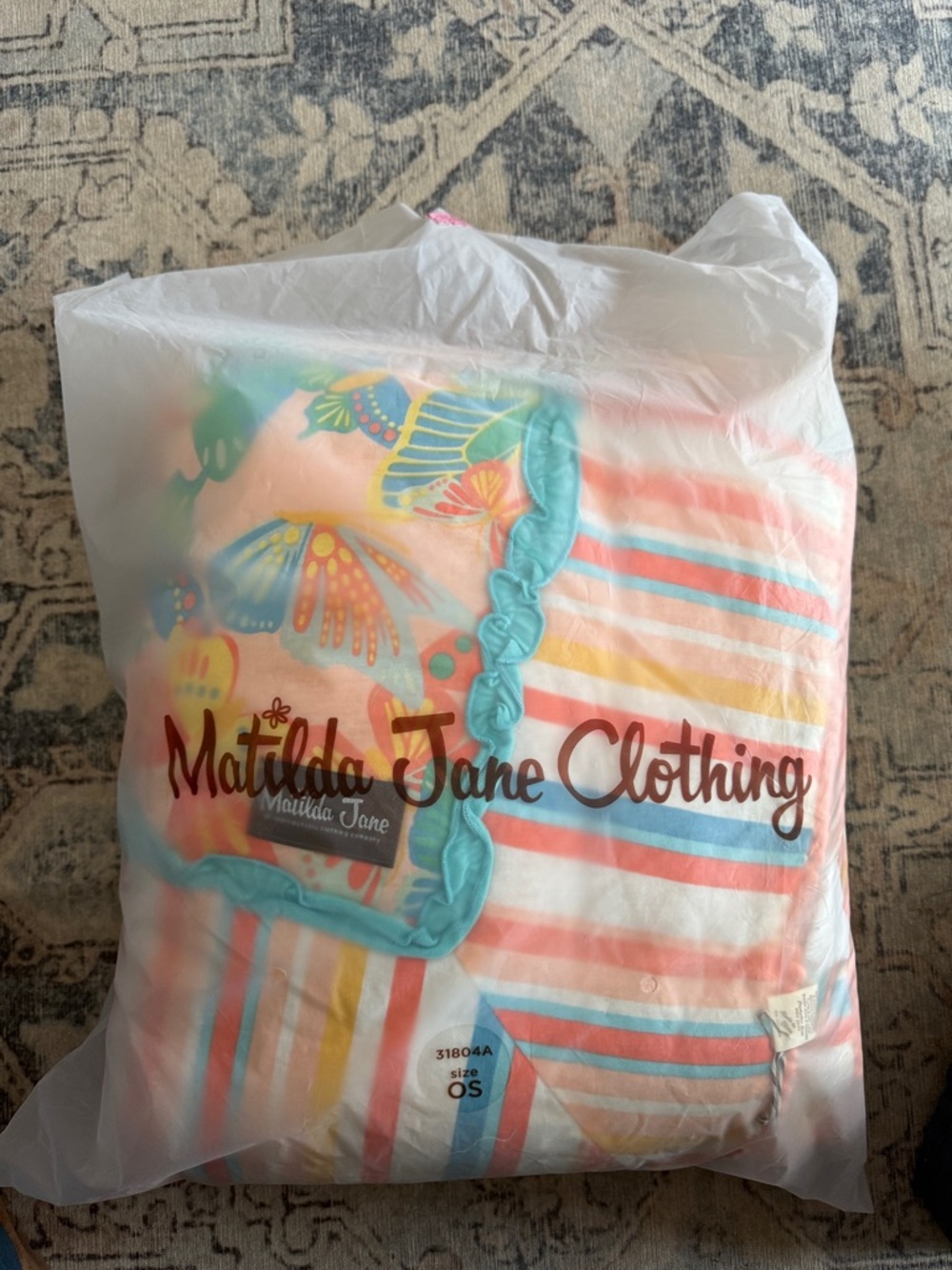 Matilda Jane Colorful Butterfly & Stripe Throw - Coral, Turquoise, Yellow